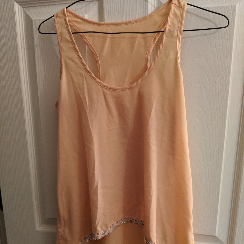 Peach sequin trim tank top